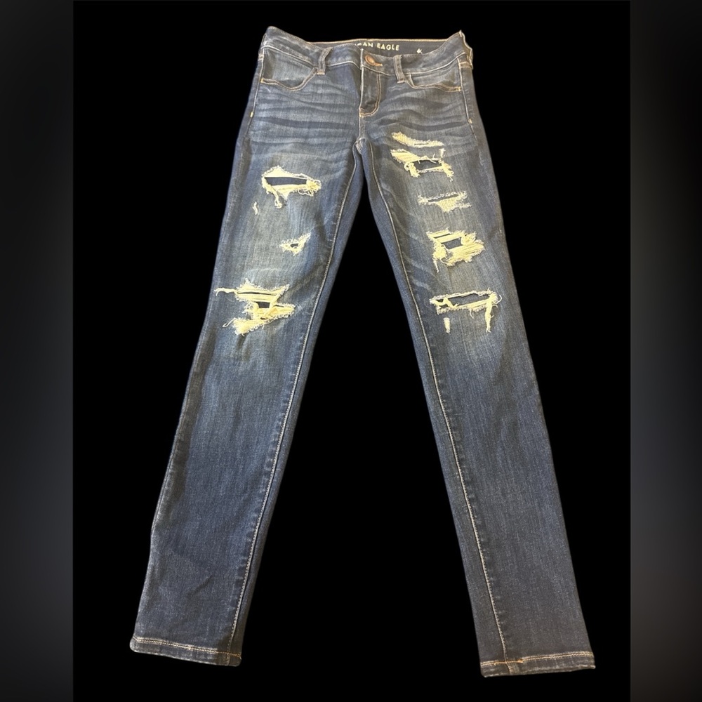 AMERICAN EAGLE OUTFITTERS WOMENS DISTRESSED JEGGINGS NEXT LEVEL STRETCH - 4